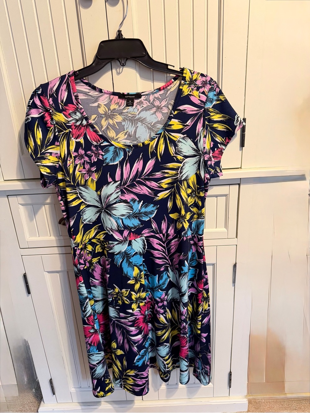 Espresso Floral Dress  in Pastel Blue, Yellow & Pink